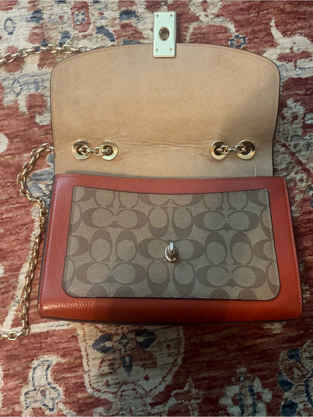 Coach Colorblock Signature Crossbody in White, Saddle Brown and Brown - Picture 3 of 5